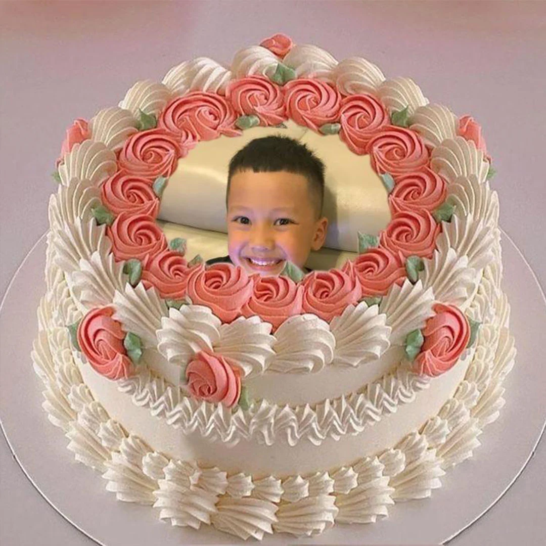 Round Shape Flower Personalized Photo Cake