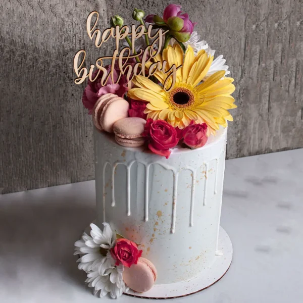 Floral Macaron Birthday Cake